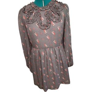 FREE PEOPLE Monarch Wings Midi dress Size 1 grey pink white Victorian Modern